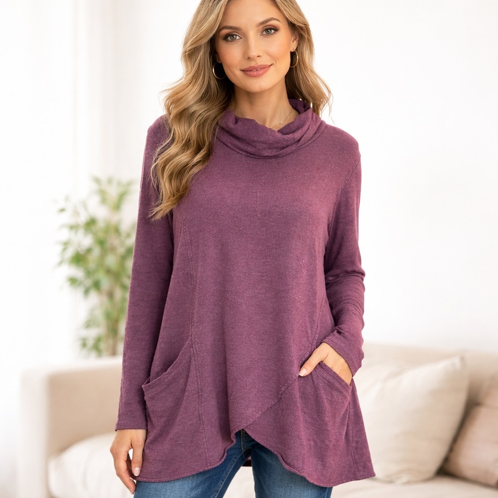 J. Jill pure Jill Women's 3/4 Sleeve Cowl Neck Pullover Sweater Burgundy Large